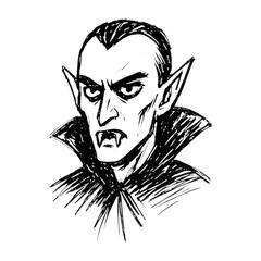 PNG Sketchy vampire portrait illustration.