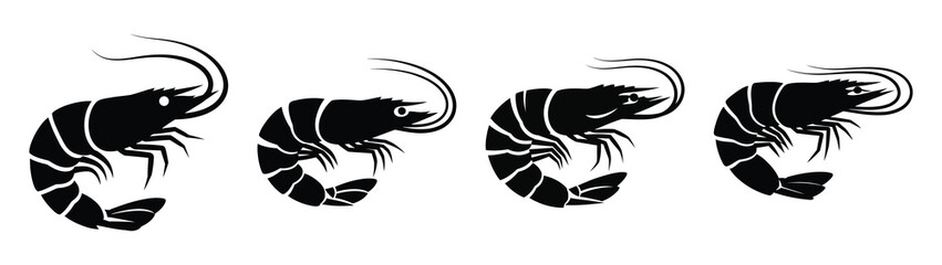 shrimp minimal flat icon set, black color and white background
