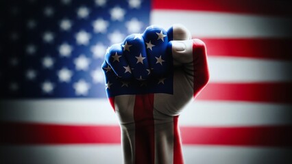 Fist clenched in the american flag, symbolizing patriotism and national pride