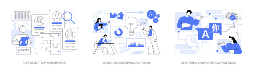 AI Enhancing Team Dynamics, Collaboration abstract concept vector illustrations.