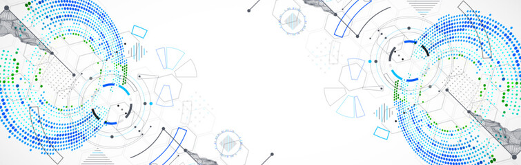 Abstract background. Scientific and technological concept with the use of technical elements formed in the shape of a circle. Vector