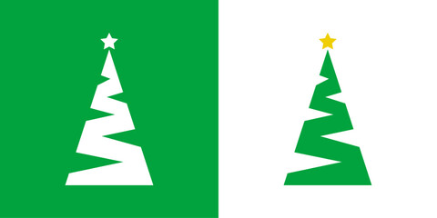 Logo con árbol de navidad con forma de triángulo con forma de zigzag y estrella para tarjetas y felicitaciones de Navidad