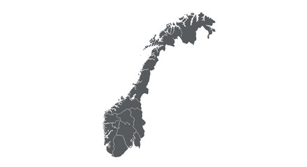 Detailed outline map of norway with regions in gray silhouette