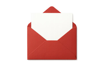 Red envelope with blank card isolated on transparent background clean cutout with soft shadow