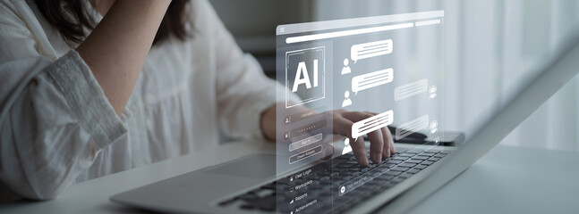 A user interface showing a conversational AI chatbot providing customer service. This virtual assistant answers user questions and provides support through an online platform. Fermion