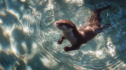 Otter swimming underwater
