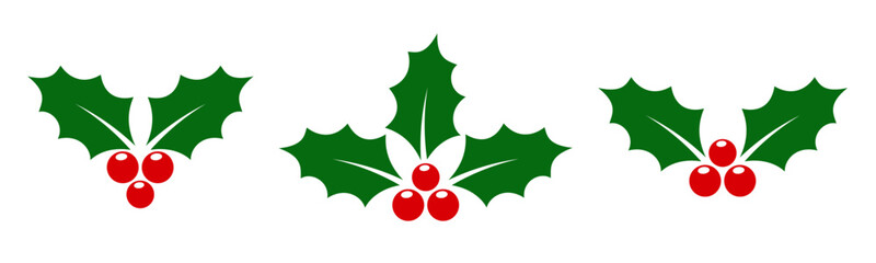 Holly berry icons set, Chritmas logo wirh holly berries