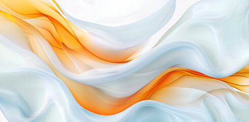 Abstrakcyjne tło z eleganckimi falami w odcieniach bieli, pomarańczu i błękitu – nowoczesny design i lekkość formy