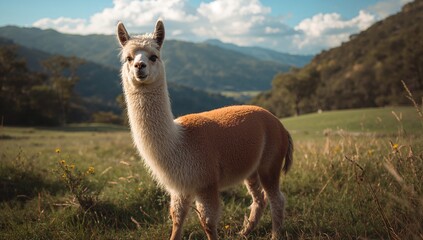 Adult Alpaca surrounded by lush greenery, a symbol of harmony in nature