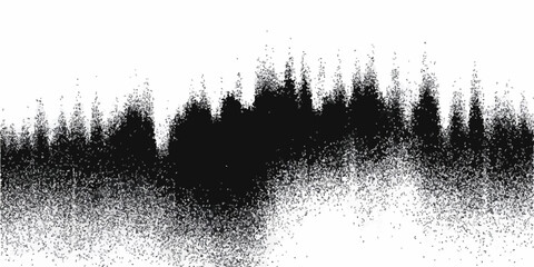 Abstrakcyjny czarno-biały wektor szumu, graficzny wzór tekstury lasu lub fali dźwiękowej.