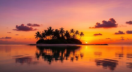 Beautiful Tropical Island Sunset Serenity Reflection Palms