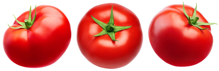 Set of red tomato with leaves isolated
