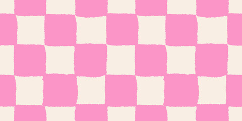 Seamless Checker Pattern With Irregular Pink Squares In Preppy Indie Trendy Style
