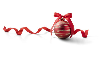 Red Christmas bauble decoration, isolated on transparent background.