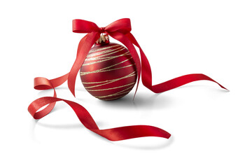 Red Christmas bauble decoration, isolated on transparent background.