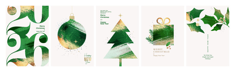 Merry Christmas and Happy New Year 2026 greeting cards. Vector illustrations for holiday greeting card, website and social media banner, marketing material.