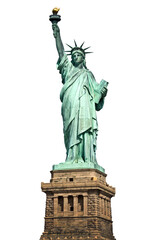 Statue of Liberty and her pedestal isolated on white or transparent background in New York, USA, png cut out