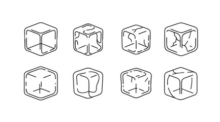 Collection of eight distinct ice cube silhouettes in a sketch style