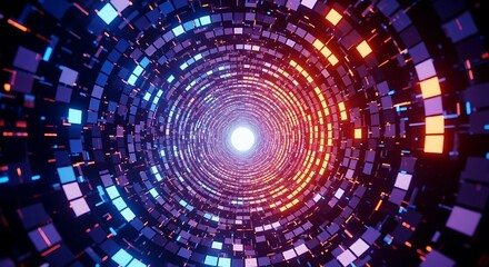 A mesmerizing 3d rendering of a futuristic tunnel with glowing cubes, creating a captivating and immersive visual experience for the viewer