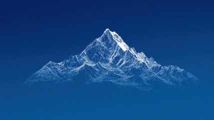 a solid blue background, with a white, blueprint of a mountain. the background must be solid blue. 