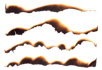 Set of burnt paper edges with smoky gradient and irregular torn shapes with clipping path