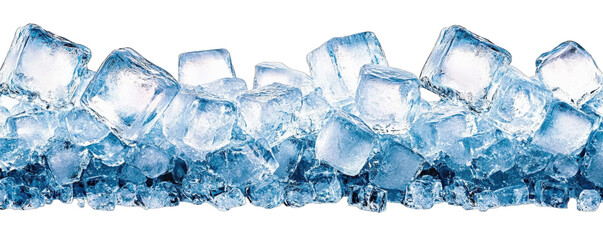 A group of clear ice cubes arranged in a row