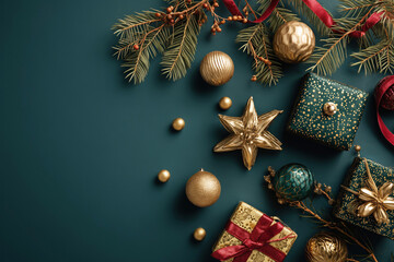 Festlicher Hintergrund Weihnachten mit Sternen und Christbaumkugeln