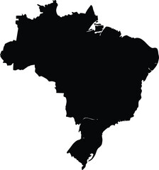 Black silhouette of Brazil map flat vector illustration isolated on white background for infographic and design element