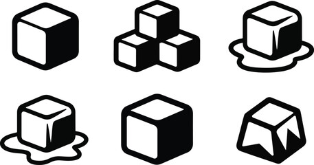 Ice Cube and Cooling Solid Icons Set