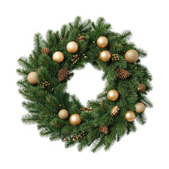 PNG Festive evergreen wreath with ornaments.