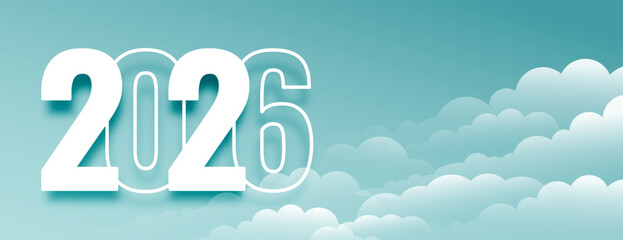 stylish 2026 lettering new year cloudy banner with copyspace