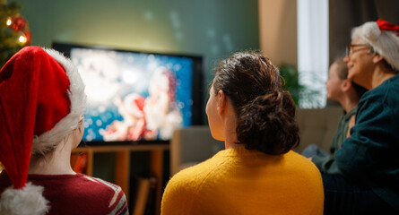 family watching holiday movies at home