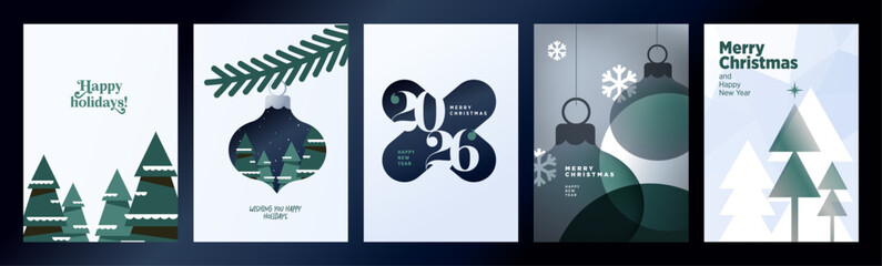 Christmas and New Year cards. Vector illustrations for holiday greeting card, poster, website and social media banner, marketing material.