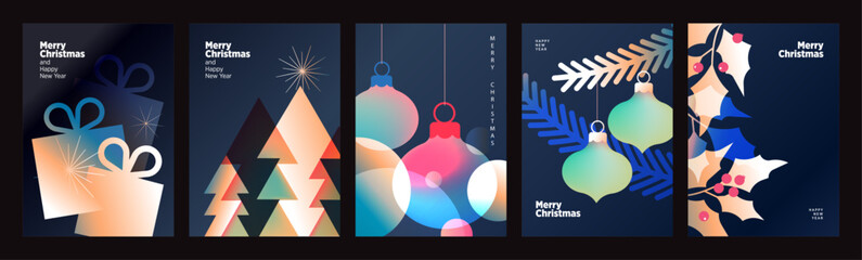 Christmas and New Year holiday card collection. Vector illustrations for holiday greeting card, poster, cover, website and social media banner, marketing.