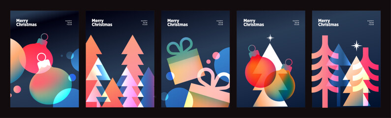 Merry Christmas and Happy New Year. Modern abstract vector illustrations for holiday greeting card, website and social media banner, marketing material.