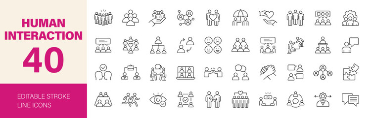 Human interaction icon set. Editable line icons. Vector illustration.