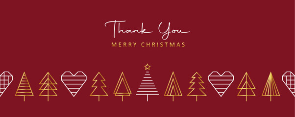 thank you christmas card with seamless pattern fir tree border vector illustration