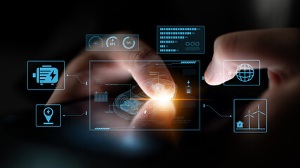 Technical layout of electric vehicle showing battery system, power control, traction motor, charging interface, and integration with renewable and smart energy sources Latch