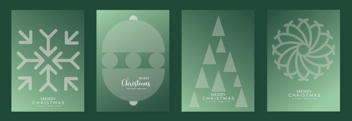 Christmas and Happy New Year vector illustration with soft gradient colors, festive ornaments, trees and holiday elements — elegant design for cards, posters and prints.