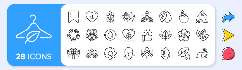 Organic cosmetics line icons. Interest rate, AI generate, Inflation icons. No alcohol free, synthetic fragrance. Slow fashion, sustainable textiles icons. Fair trade, eco organic cosmetics. Vector