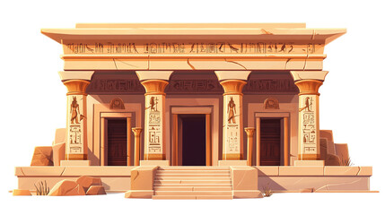 Ancient Egyptian Temple with Hieroglyphs and Columns in a Cartoon Style Illustration