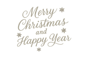 Elegant merry christmas and happy new year calligraphic greeting text with decorative snowflakes on a transparent background