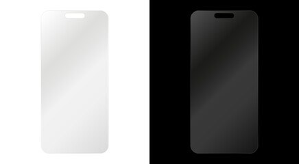 Phone protective glass. Shiny transparent phone screen glass. Plastic smartphone panel mockup - vector