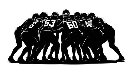 American Football Team Huddle Silhouette Vector Illustration Strategy and Teamwork