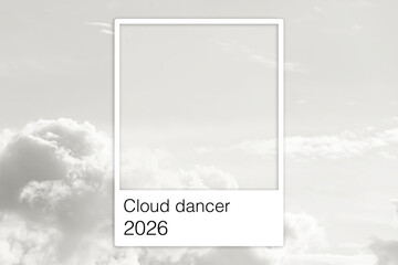 View of beautiful sky with clouds. Cloud Dancer - color of year 2026