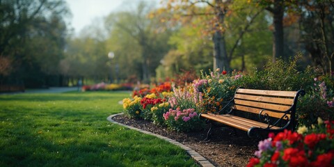 Colorful flower gardens at public parks, urban greenery and floral displays
