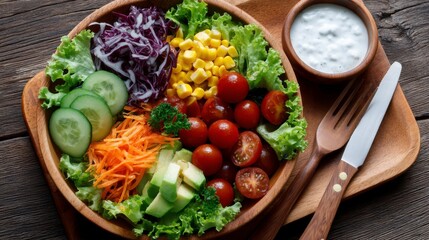 Fresh garden salad preparation kitchen counter food photography bright lighting close-up healthy eating concept