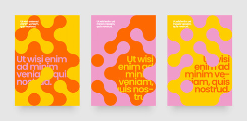 Template with mosaic circles. Abstract bauhaus geometric pattern backgrounds with metaball fusion. Layout for flyer, poster or cover. 