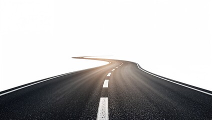 Isolated asphalt road on white background optimized for UI or editorial header use