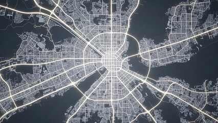 Detailed city road network map, urban transportation layout, aerial view, digital graphic, modern infrastructure design